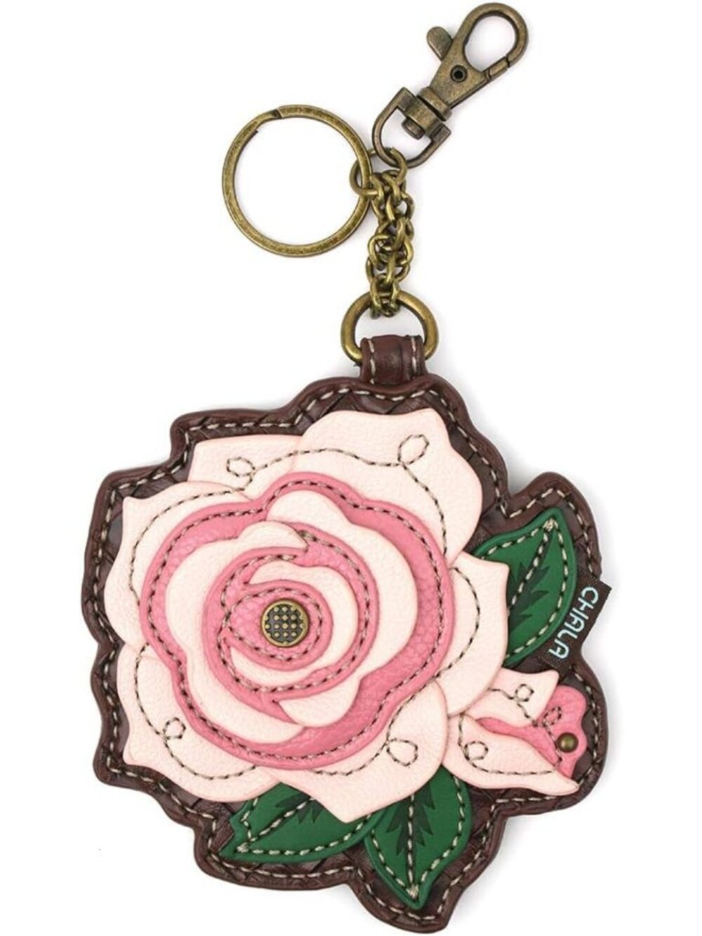 Decorative Key Fob & Coin Purse Accessory - Plant Life Design - Pink Rose